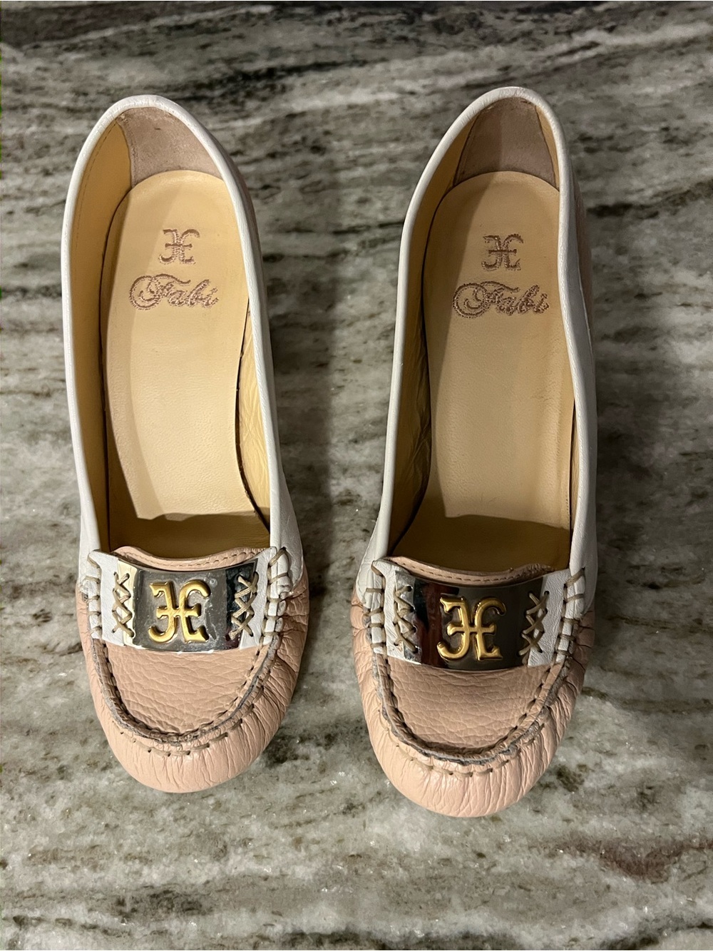 FABI Made in Italy Pink Leather Logo Loafer Pumps Block Heel Women’s 6